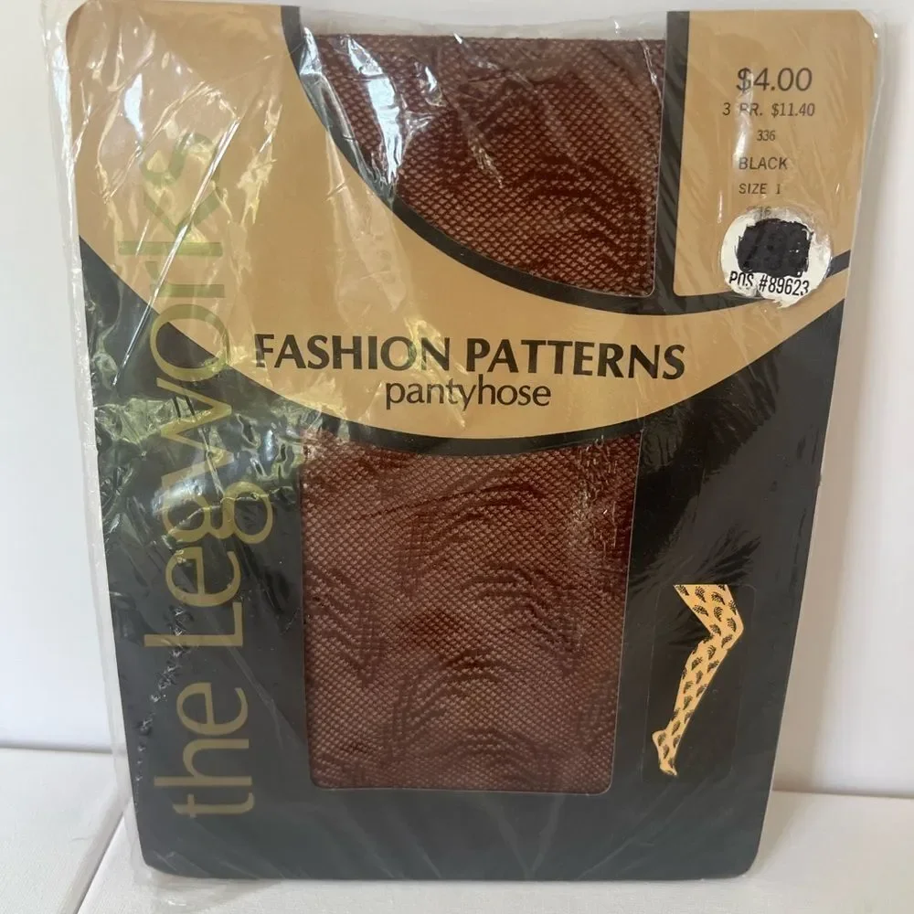 The Legwork’s Fashion Patterns Pantyhose Black Feathers‎ Mesh Sz 1 S-M NISP